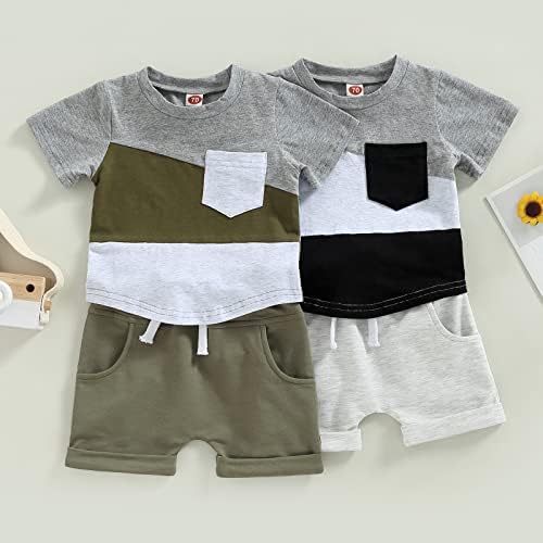 HoanseLay дете за новороденче бебе момче летни шорцеви постави бои блок кратки ракави маица врвот и обични шорцеви облека облека