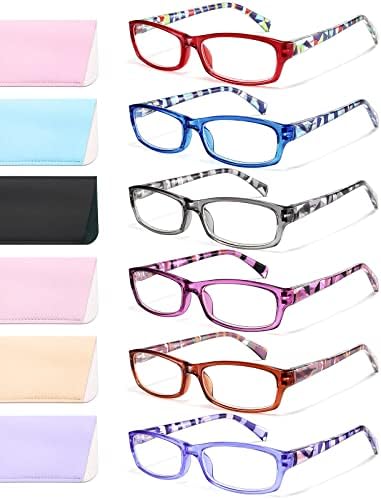 Gaoye читање очила за жени, 6 пакувања модни читатели за жени мажи пролетни очила за очи, очила за читање со сина светлина