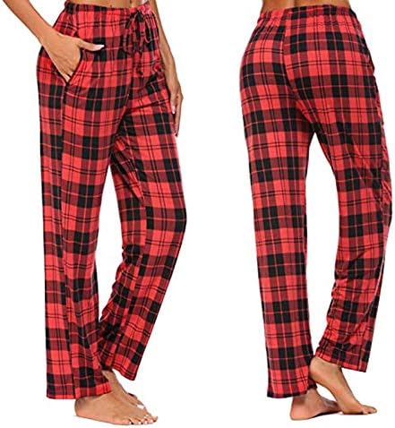 Бафало карирани панталони со пижами со висока половината црвена карирана пижама дното удобна случајна џогер со широки атлетски