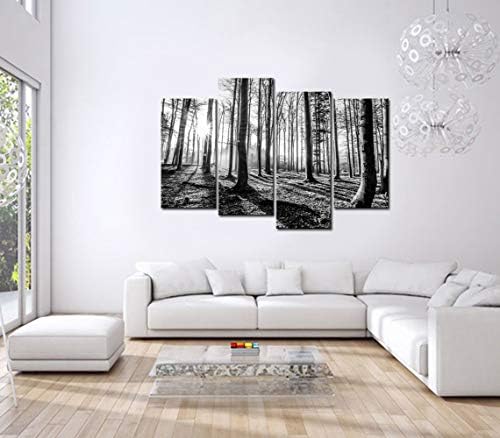Сечари Екстра големи wallидни слики црна и бела шума платно wallидна уметност 4 парчиња шума зајдисонце платно отпечатоци за домашен