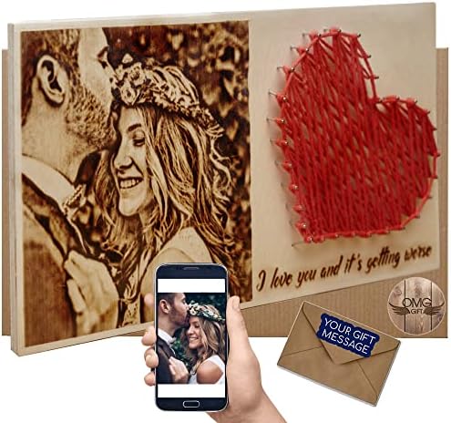 Подарок за омгифт за годишнина од дрво/памук - фото клипови со пирографија и срцев арт срце - 2 - 5 -годишнина присутна за него - нејзина