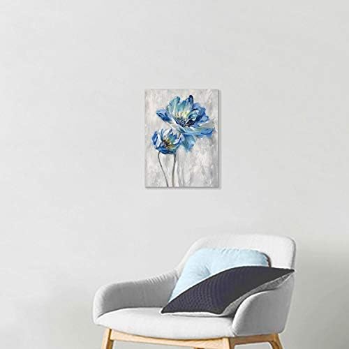 Цветни уметнички дела платно wallидна уметност: Апстракт светло сина лотос цветна слика giclee печати на платно за бања