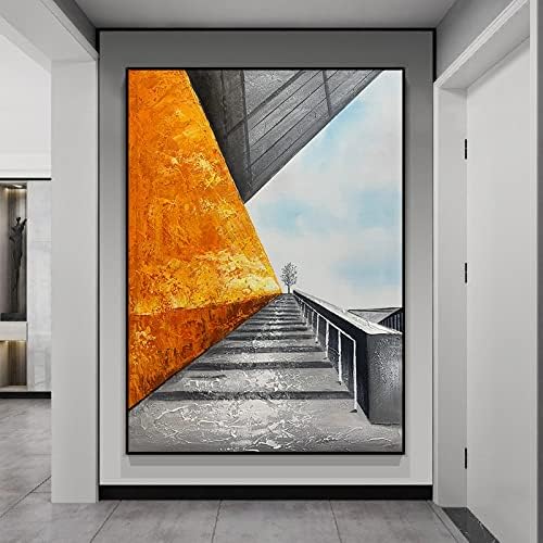 ZZCPT масло слики на рачно насликани со платно - Апстрактна платно wallидна уметност црно -бело портокалово декоративно сликарство модерно висино