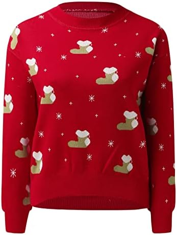 Грд Божиќен џемпер за жени жени моден круг врат со долг ракав Божиќен печатење пулвер џемпер од кафе од кафе