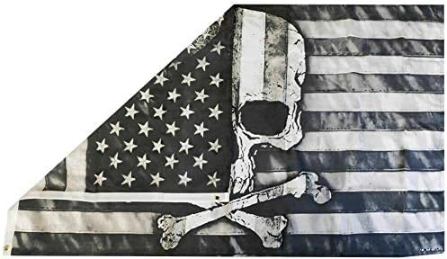 Американски череп &засилувач; Коски Црна &засилувач; Сива 3x5 3'x5 ' Ткаени Поли Најлон 68D Знаме Банер