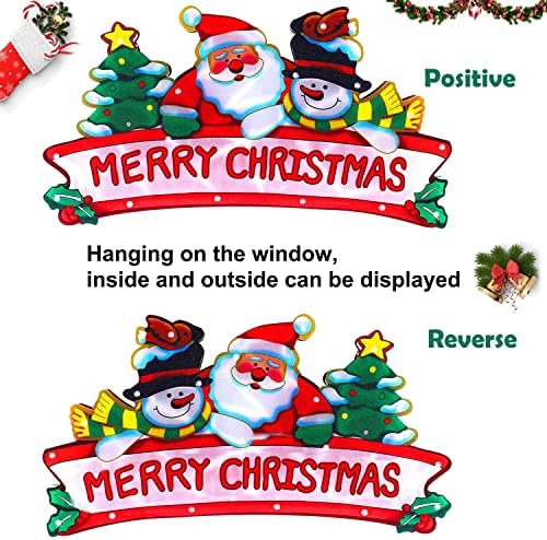 Божиќен прозорец светла, 18 инчи Божиќни прозорец виси светла, двострани украси за Божиќни прозорци, весели Божиќни предводени трепкачки