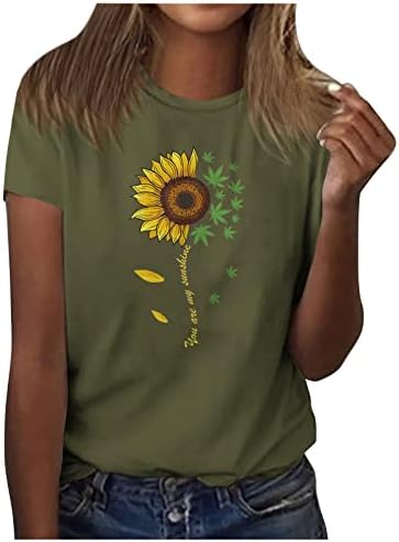 Зефотим летни врвови за жени 2023 година симпатична сончогледово глуварче модни обични маици гроздобер краток ракав на вратите