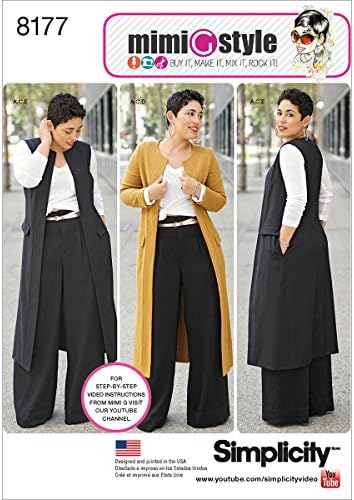 Едноставност 8177 плус панталони со големина елек или јакна, и врвна шема за шиење за жени со големина на мими g во стил ББ.