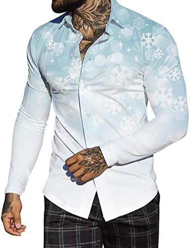 Есенски кошули за мажи мажи есенски зимски сингл на градите, обичен лапел, целосна печатена плажа со долги ракави сет кошула