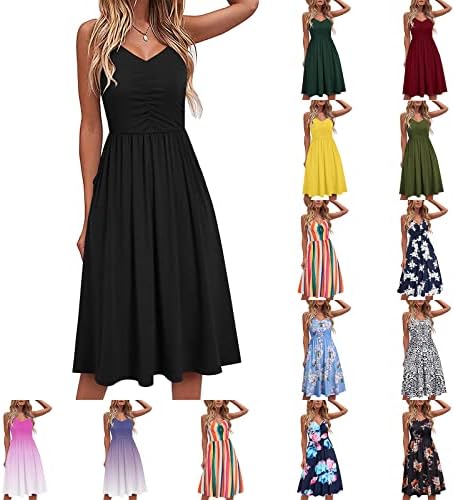 Фустан за забава за коктел Химак за жени, женски без ракави шпагети каиш фустан летен плажа руфла проточна плетени фустани