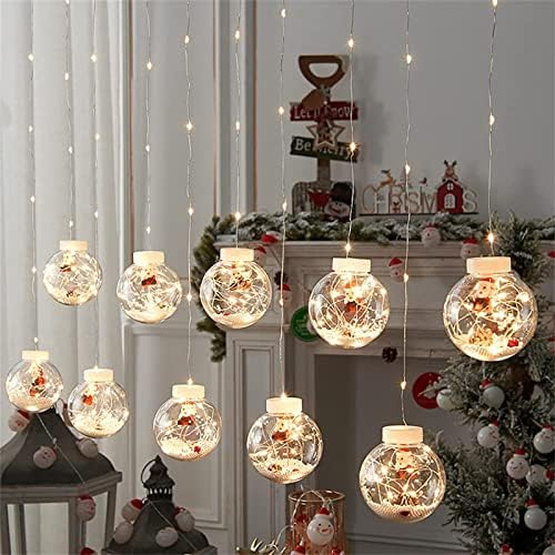 Завеса за завеси на Дедо Мраз, 8 режими, LED стринг на прозорецот, 10 светла Дедо Мраз, снежен човек, завеси светла се користат за декорација