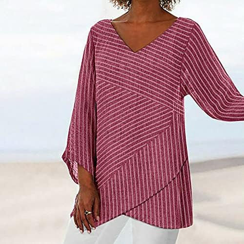 Womenените врвови на обичен ракав за ракави со рафли, кои печатат нередовни блузи врвови маица летна маица Топ проточна кошула