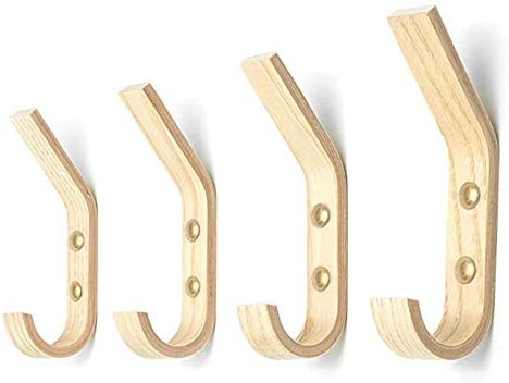 Не'рѓосувачки челик wallид за висечки рамка сет од 4 единечни дрвени wallидни куки за организација за складирање wallид монтиран палто