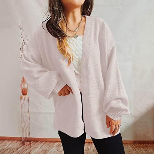 Cokuera жени мода есен цврста боја плетена кардиганска палто каузален преголем отворен преден џемпер од долги ракави од куќиште од куќиште