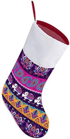 Пајсли Хамса и индиски слонови Божиќни порибни чорапи со кадифен камин виси за декор за домашно дрво