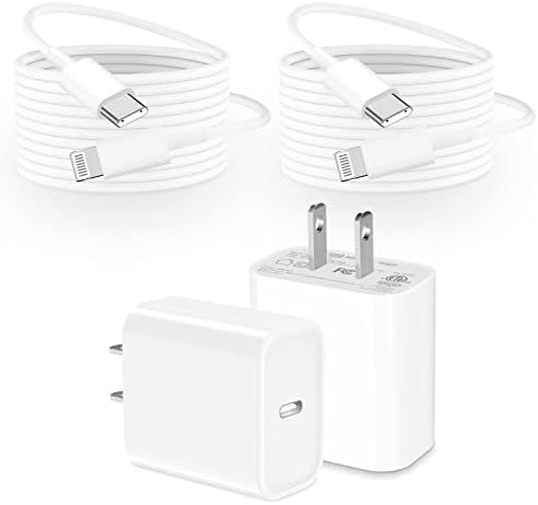 Брзо полнење на iPhone Charger [Apple MFI сертифициран] 2pack Type C wallиден полнач со 2 пакет 6ft долги USB C до молња кабел за