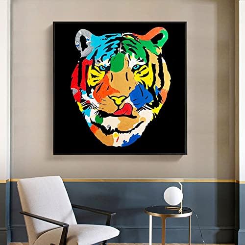 Рачно насликани маслени слики на платно, голема модерна wallидна уметност апстрактна шарена графити уметност тигар животно декоративна слика