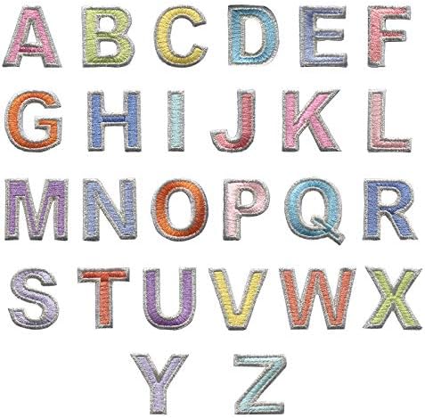 Muka 26 парчиња разнобојни азбучни букви закрпи за само-лепете извезени апликации за DIY занаетчиски проект за шиење-1 пакет
