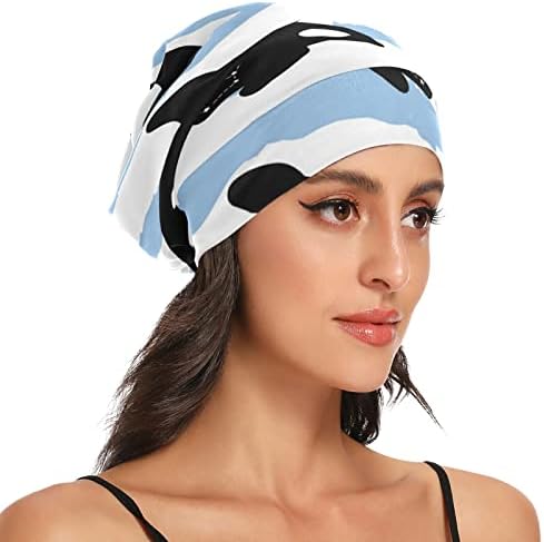 Womenенски моден мода за череп капа капа за капаче за коса, китови во ленти еластична глава за глава ноќ спиење работна капа