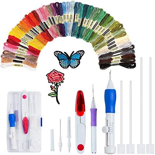Магично пенкало за везење, везење шевово игла игла за везови занаетчиски алатки за занаетчиство, вклучително и 50 навои во боја за DIY за шиење