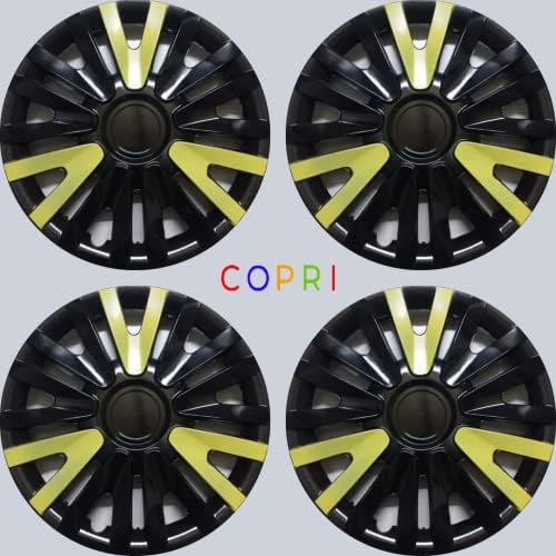 Копри сет од покривка од 4 тркала од 14 инчи црно-жолти Hubcap Snap-on Fits Mitsubishi