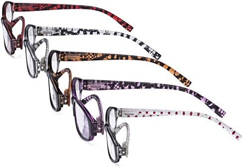 Очила за читање на очи 5 пакувања со мали леќи за жени - слатки дами читатели со раце на полкови +2,00