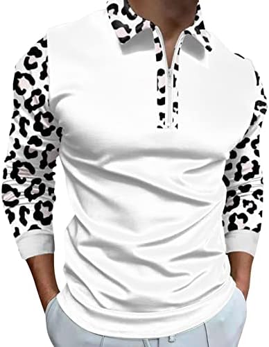 Поло кошули на Вокачи, Полски врат, есен зимски долг ракав леопард лепенка голф врвови мускулатура, случајна дизајнерска кошула