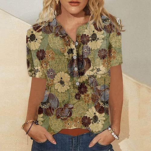 Врвна маица за жени есен лето за кратки ракави за кратки ракави, копче на вратот на вратот, надолу со маица 45 45