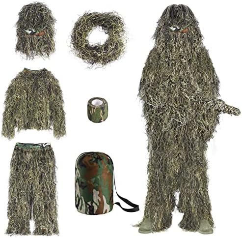 Сладор 6 во 1 костум од Гили, 3Д маскирна облека за лов на облека, лов на облека, костум на Бушман, вклучувајќи јакна, панталони, аспиратор,