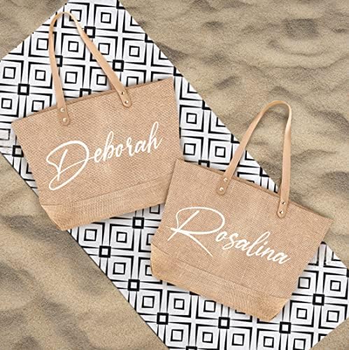 Прилагодено burlap tote jute торба Персонализирана торби за плажа додадете го вашето име на текстот невестинска диплома деверуша за тотап
