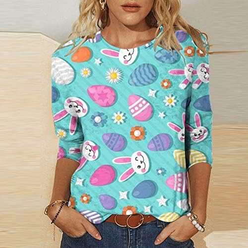 Среќен подарок Бранч Велигденски блуза девојки есен лето 3/4 ракав памучен екипаж врат графички врвен маица за жени WB WB