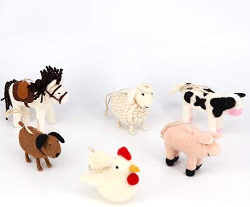 B&D игла почувствува животно, игла волна домашна украс, бел петел, коњ, овци, розова свиња, крава и куче, сет од 6 парчиња роденденски