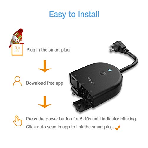 Надворешен паметен приклучок, Tessan WiFi Smart Outlet Switch со 3 индивидуални приклучоци работат со Alexa Echo Google Home, Излез за