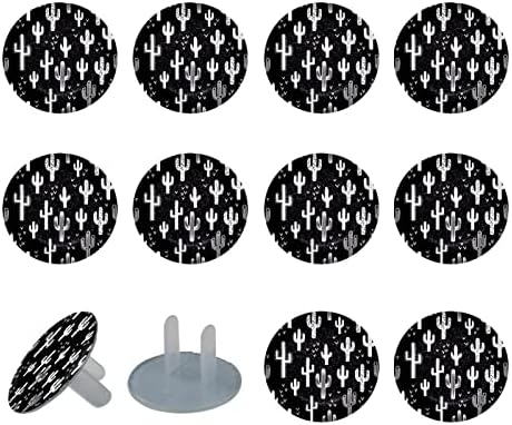 Електричен излез опфаќа 12 пакувања, пластични приклучоци опфаќа безбедносни капаци за заштитник на штекерот - Забавен западен кактус црно