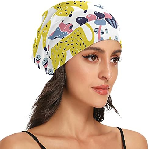 Череп капа за спиење Работа капа за капачиња за жени за жени леопард цветно апстрактно сликарство капа за спиење работна капа за коса,