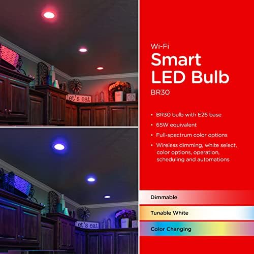 Ултрапро WI-Fi LED Паметна Сијалица, BR30, 65W Еквивалент, RGB, Промена На Боја, Бело Изберете Подесување 2700K-6500K, Затемнување,