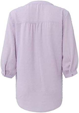 Дами врвови моден дизајн v вратот 3/4 ракав блузи елегантни врвни летни маички обични женски маички маички виолетова