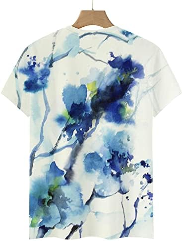 Брод на вратот спандекс врвови за дами лето есен кратки ракави мастило сликарство цветни графички блузи маички тинејџерки 2023 година