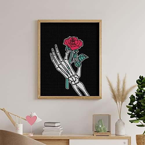 Роза цвет во скелетни рачни прилагодени дијамантски комплети за сликање боја уметност со броеви за декорација на домашен wallид