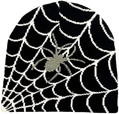 Dicusph y2k готски пајак шема волна акрилик плетена капа, жени, зимски зимски топли гравчиња мажи обични чекори на отворено