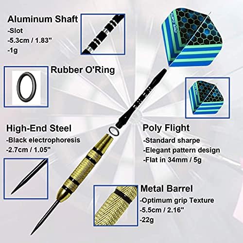 Gooso Professional Steel Tips Darts Постави 22g со летови од 12 парчиња Dart + Dart Sharpener + Magnetic Case