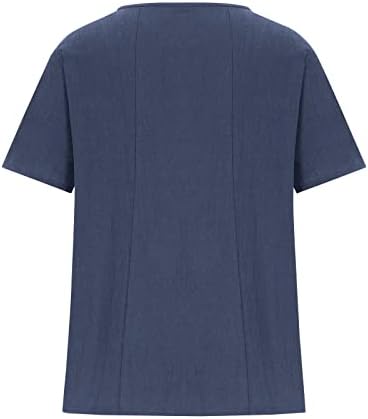 Кошула за блуза за жени со краток ракав, памук, памук на екипаж на екипаж надолу, со цветен графички салон плус големина маица PA PA