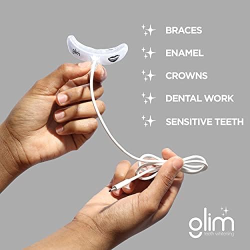 Glim Teeth Whitener 36 LED USB -комплет за белење на Белење за чувствителни заби, емајл безбеден, одобрен од стоматолог, професионален