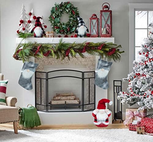 Hanna's Handiworks Gnome Santa преголем порибување- Снежна сива карирана дизајн- за Божиќ и празник- 3Д 3Д фигура- совршена за мантија,