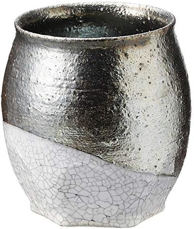 Shigaraki Ware MR-3-3005 Hechimon Sake Cup, дрвена кутија, црна сребрена пенетрација