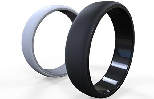 Силиконски венчален прстен сет за активни мажи- црна и сива сет од 2 парчиња. Најдобар накит за венчавки-9 мм црно-не-алергичен