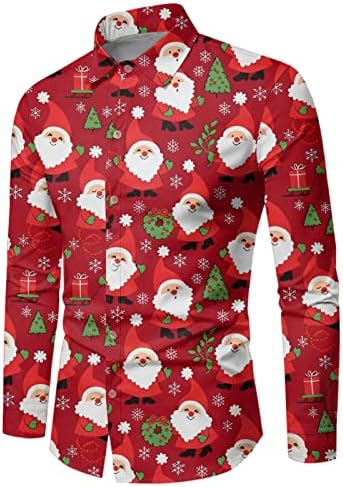 Божиќни кошули на Wybaxz за машки машки есенски зимски кошули со долг ракав целосен печатен празничен смешен специјален специјален