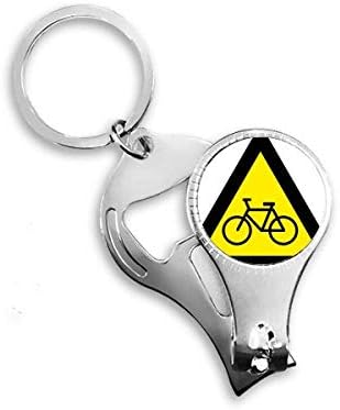Предупредувачки Симбол Жолта Црна Велосипед Триаголник Ноктите Прстен Клуч Синџир Шише Машинка Клипер