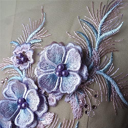 Skreojf Purple 3D цветни чипка ткаенини монистра од ринстон тасела извезена наметка апликација јака шива лепенка за декорација на венчавки DIY