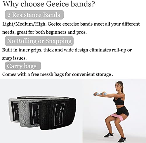 Групи за отпорност на geeice за нозе и задник, вежбање за вежбање, поставени 3 нивоа, нелизгазни салата за еластични плен бендови за жени и мажи